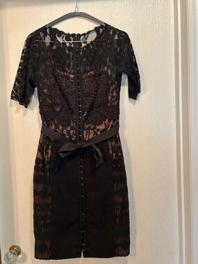 Black Lace Overlay Sheath Dress - Elegant Evening Style